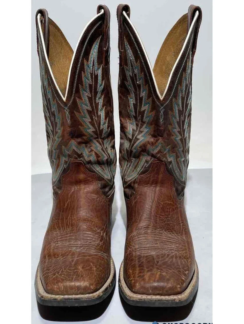 Ariat Men’s Western Boots Brown/Turquoise Square Toe Cowboy 8D Rare NICE!!!
